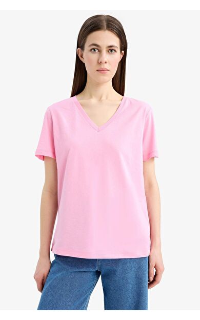 DeFacto Regular Fit V Yaka Basic Düz Penye Kısa Kollu Tişört W9578AZ25SPPN253