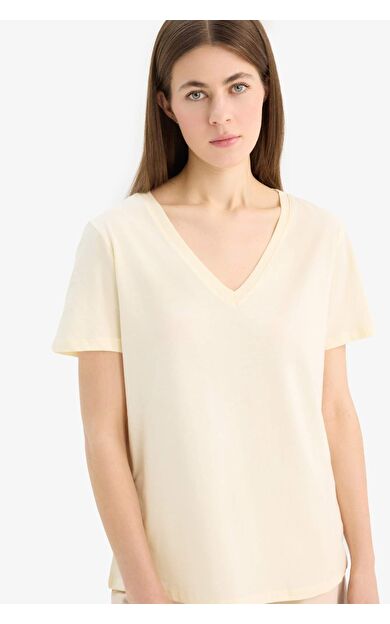 DeFacto Regular Fit V Yaka Basic Düz Penye Kısa Kollu Tişört W9578AZ25SPYL504