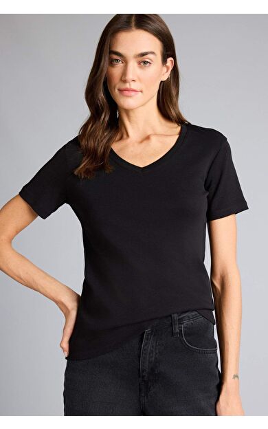 DeFacto Regular Fıt V Yaka Basıc Düz Penye Kısa Kollu Tişört