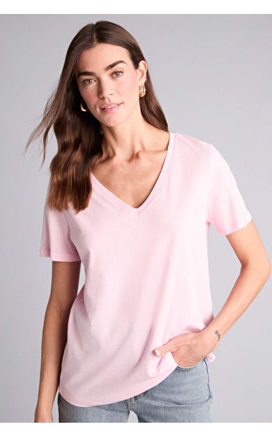 DeFacto Regular Fıt V Yaka Basıc Düz Penye Kısa Kollu Tişört