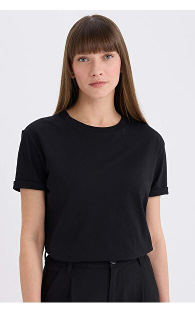 DeFacto Regular Fit Bisiklet Yaka Casual Penye Kısa Kollu Tişört