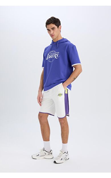 DeFacto DeFactoFit NBA Los Angeles Lakers Standart Fit Kısa Paça Şort W9811AZ25SPER105