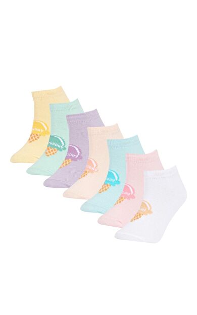 DeFacto Kız Çocuk 7'li Pamuklu Patik Çorap Çok Renkli