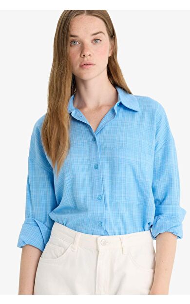 DeFacto Oversize Geniş Kalıp Uzun Kollu Gömlek X2232AZ25AUBE306