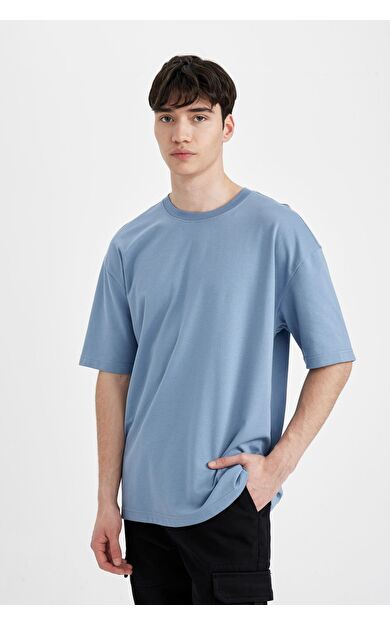 DeFacto DeFactoFit Oversize Fit Bisiklet Yaka Ağır Kumaş Kısa Kollu Tişört X3926AZ24AUBE607