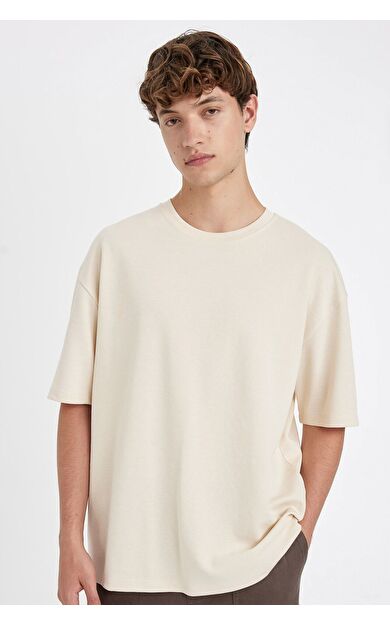DeFacto DeFactoFit Oversize Fit Bisiklet Yaka Ağır Kumaş Kısa Kollu Tişört X3926AZ24AUBG700