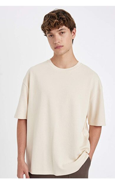 DeFacto DeFactoFit Oversize Fit Bisiklet Yaka Ağır Kumaş Kısa Kollu Tişört X3926AZ24AUBG700