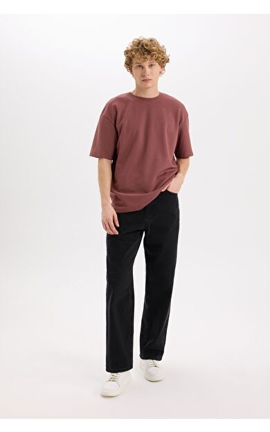 DeFacto Oversize Fit Geniş Kalıp Bisiklet Yaka Basic Düz Kısa Kollu Tişört X3926AZ24AUBN562