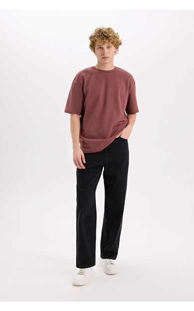DeFacto Oversize Fit Geniş Kalıp Bisiklet Yaka Basic Düz Kısa Kollu Tişört X3926AZ24AUBN562