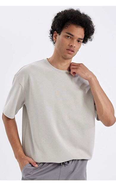 DeFactoFit Oversize Fit Bisiklet Yaka Ağır Kumaş Kısa Kollu Tişört X3926AZ24AUGR184