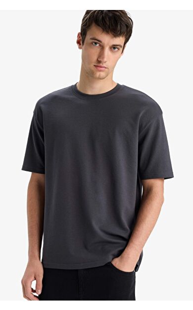 DeFacto Oversize Geniş Kalıp Bisiklet Yaka Kısa Kollu Kısa Kollu Tişört X3926AZ25AUAR104