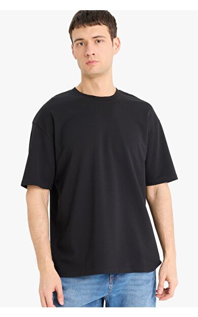 DeFacto Oversize Geniş Kalıp Bisiklet Yaka Basic Düz Kısa Kollu Tişört X3926AZ25AUBK81