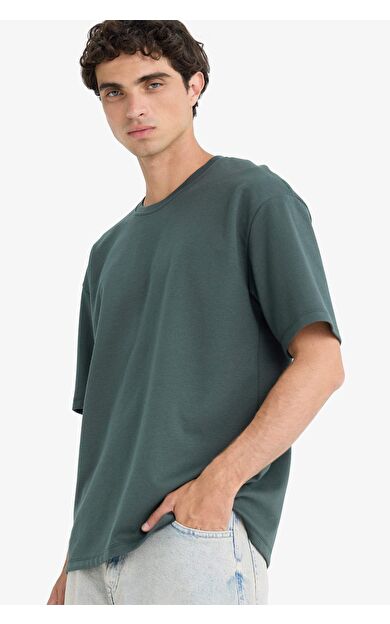 DeFacto Oversize Geniş Kalıp Bisiklet Yaka Kısa Kollu Kısa Kollu Tişört X3926AZ25AUGN498