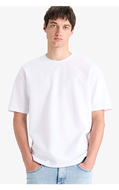 DeFacto Oversize Geniş Kalıp Bisiklet Yaka Basic Düz Kısa Kollu Tişört X3926AZ25AUWT34