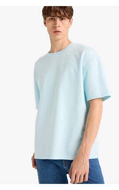 Oversize Geniş Kalıp Ütü Gerektirmeyen Bisiklet Yaka Kısa Kollu Basic Düz Ağır Kumaş Tişört