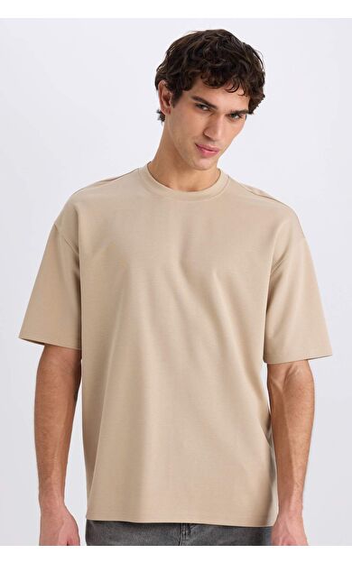 DeFacto Oversize Geniş Kalıp Bisiklet Yaka Kısa Kollu Ağır Kumaş Tişört X3926AZ25SPBG732