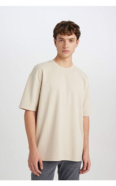 DeFacto Oversize Geniş Kalıp Bisiklet Yaka Basic Düz Kısa Kollu Tişört X3926AZ25SPBG757