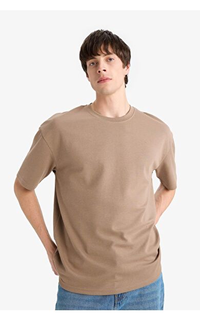 DeFacto Oversize Geniş Kalıp Bisiklet Yaka Kısa Kollu Ağır Kumaş Tişört X3926AZ25SPBN229