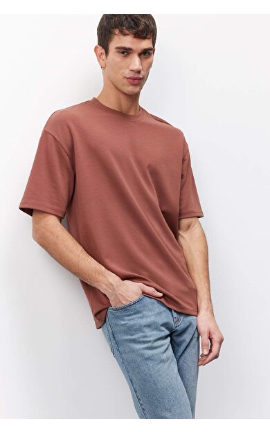 DeFacto Oversize Geniş Kalıp Bisiklet Yaka Kısa Kollu Ağır Kumaş Tişört X3926AZ25SPBN326