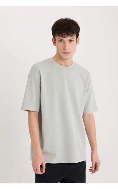 DeFacto Oversize Geniş Kalıp Bisiklet Yaka Kısa Kollu Ağır Kumaş Tişört X3926AZ25SPGN1255