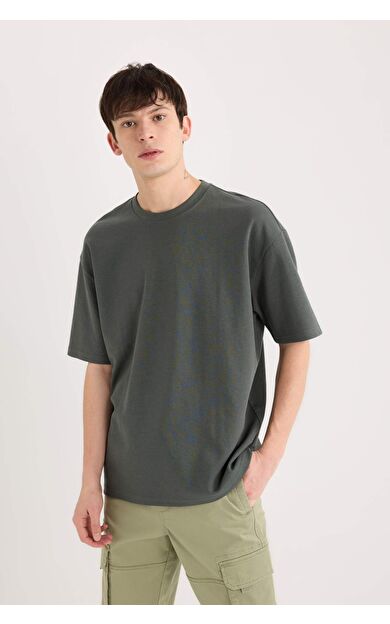 DeFacto Oversize Geniş Kalıp Bisiklet Yaka Kısa Kollu Ağır Kumaş Tişört X3926AZ25SPGN498