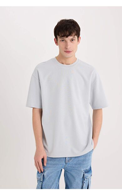 DeFacto Oversize Geniş Kalıp Bisiklet Yaka Kısa Kollu Ağır Kumaş Tişört X3926AZ25SPGR184