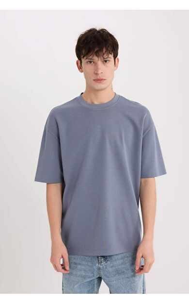 DeFacto Oversize Geniş Kalıp Bisiklet Yaka Kısa Kollu Ağır Kumaş Tişört X3926AZ25SPGR504