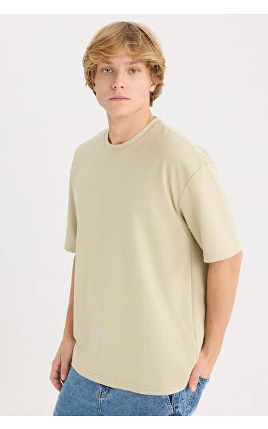 DeFacto Oversize Geniş Kalıp Bisiklet Yaka Kısa Kollu Ağır Kumaş Tişört X3926AZ25SPKH142