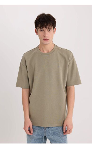 DeFacto Oversize Geniş Kalıp Bisiklet Yaka Kısa Kollu Ağır Kumaş Tişört X3926AZ25SPKH465