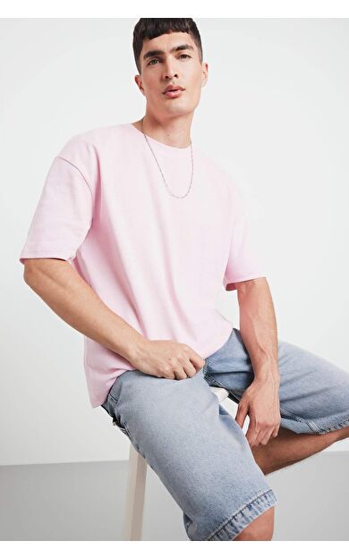 DeFacto Oversize Geniş Kalıp Ütü Gerektirmeyen Bisiklet Yaka Kısa Kollu Basic Düz Ağır Kumaş Tişört X3926AZ25SPPR345