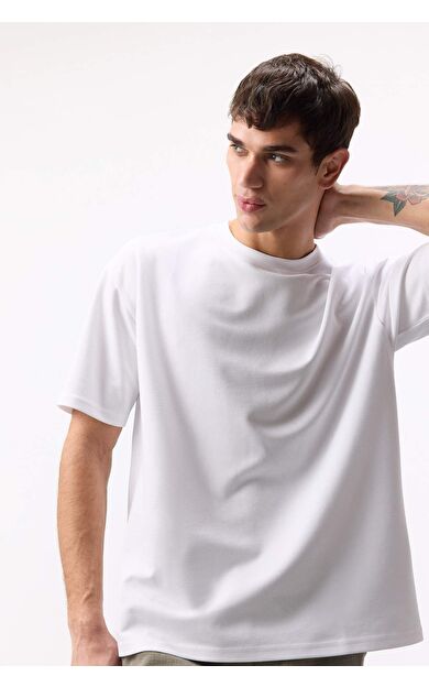 DeFacto Oversize Geniş Kalıp Bisiklet Yaka Kısa Kollu Ağır Kumaş Tişört X3926AZ25SPWT34