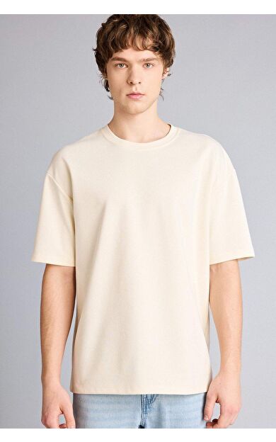 Oversıze Bisiklet Yaka Kısa Kollu Tişört