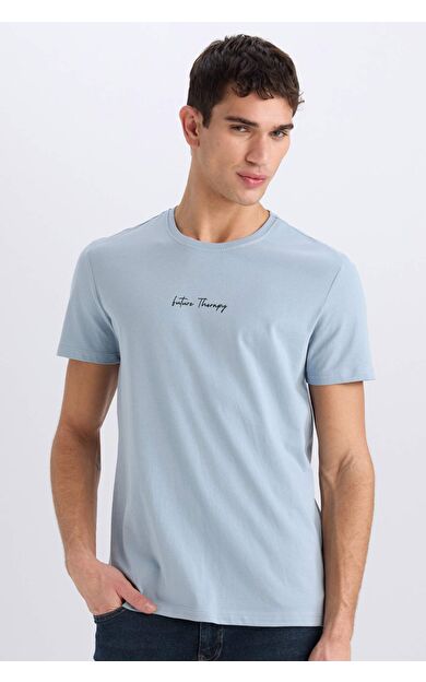 DeFacto Slim Fit Dar Kesim Bisiklet Yaka Baskılı Kısa Kollu Tişört X3932AZ25SMBE524