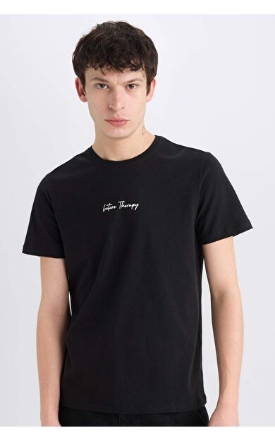 DeFacto Slim Fit Dar Kesim Bisiklet Yaka Baskılı Kısa Kollu Tişört X3932AZ25SMBK81