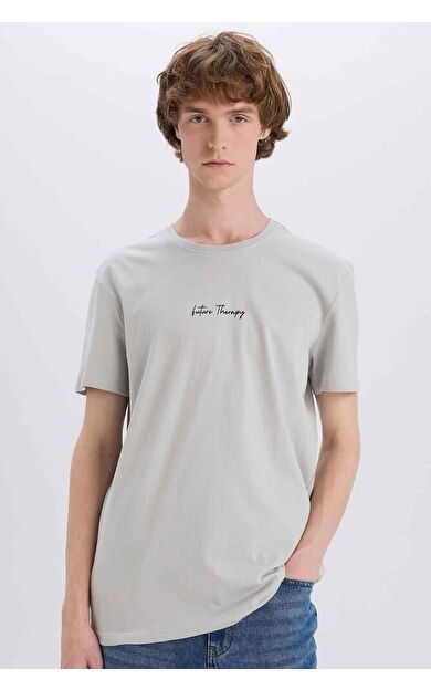 DeFacto Slim Fit Dar Kesim Bisiklet Yaka Baskılı Kısa Kollu Tişört X3932AZ25SMGR91