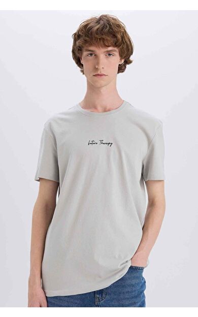 DeFacto Slim Fit Dar Kesim Bisiklet Yaka Baskılı Kısa Kollu Tişört X3932AZ25SMGR91