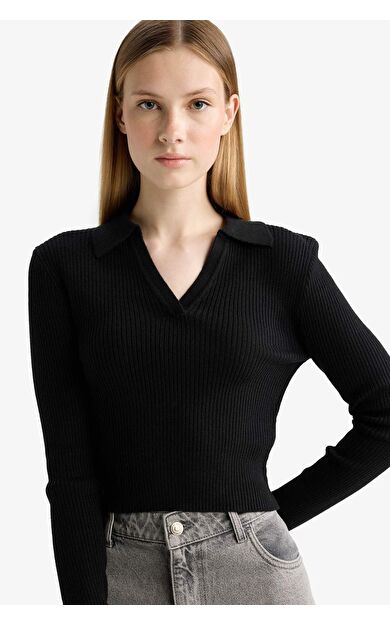 DeFacto Coool Slim Fit Dar Kesim Polo Yaka Triko Kazak X4929AZ25WNBK81