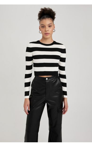 DeFacto Coool Slim Fit Çizgili Bisiklet Yaka Kazak