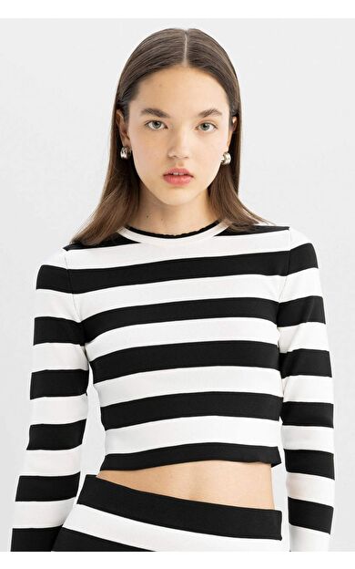 DeFactoFit Coool Slim Fit Çizgili Bisiklet Yaka Kazak