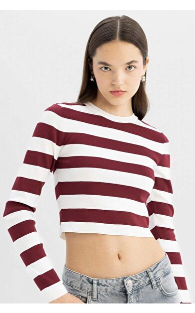 DeFacto Coool Slim Fit Dar Kesim Çizgili Bisiklet Yaka Triko Kazak