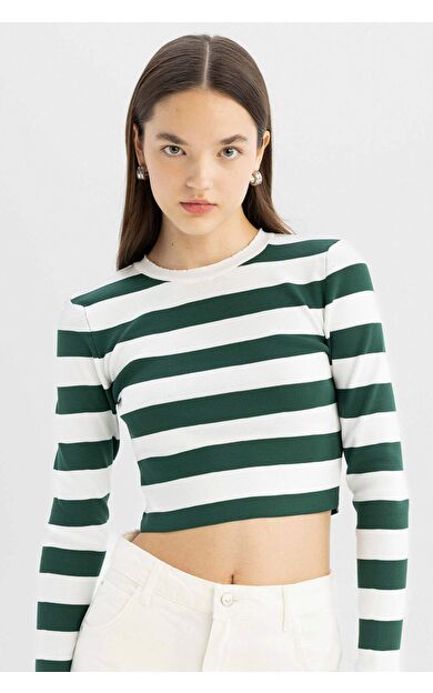 DeFactoFit Coool Slim Fit Çizgili Bisiklet Yaka Kazak