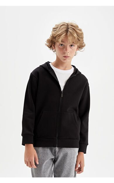 DeFacto DeFactoFit Erkek Çocuk Kapüşonlu Kalın Fermuarlı Sweatshirt
