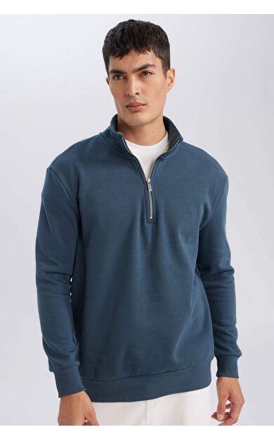 DeFacto Comfort Fit Dik Yaka Fermuarlı Kalın Sweatshirt X7405AZ24AUBE700