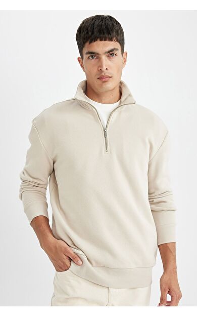 DeFacto DeFactoFit Comfort Fit Dik Yaka Fermuarlı Kalın Sweatshirt