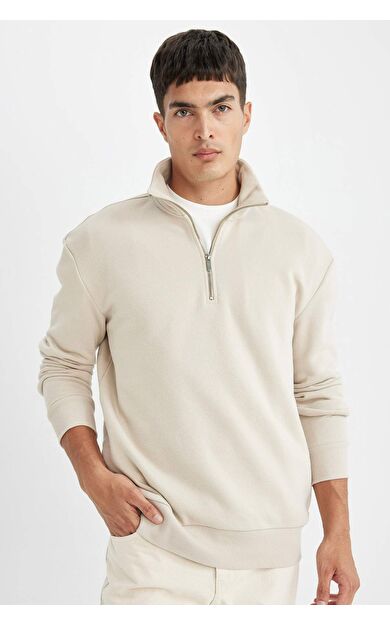 DeFacto DeFactoFit Comfort Fit Dik Yaka Fermuarlı Kalın Sweatshirt