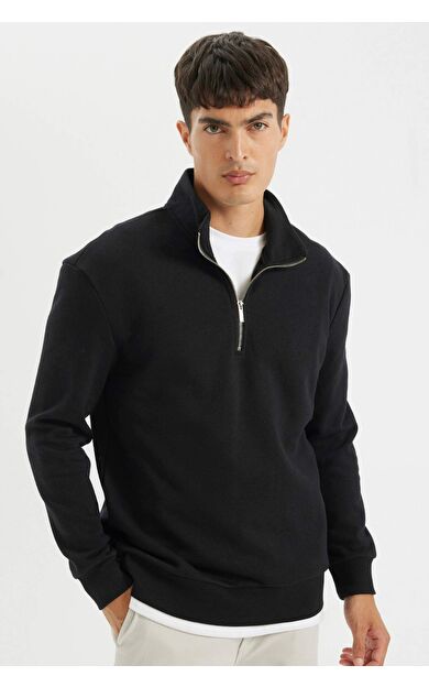 DeFacto Comfort Fit Dik Yaka Fermuarlı Kalın Sweatshirt X7405AZ24AUBK81
