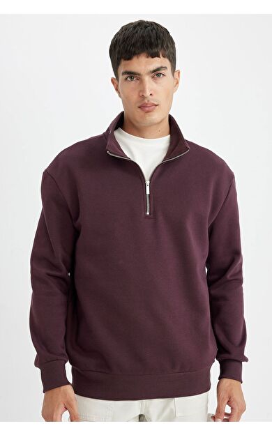 DeFacto Comfort Fit Dik Yaka Fermuarlı Kalın Sweatshirt X7405AZ24AUBR150