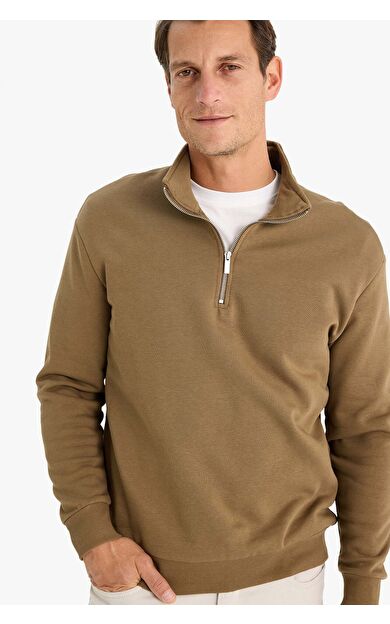 DeFacto Comfort Regular Fit Rahat Kalıp Fermuarlı Dik Yaka Basic Düz Sweatshirt X7405AZ24AUKH79