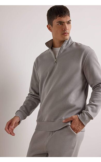 DeFacto Regular Fit Dik Yaka Yarım Fermuarlı Basic Sweatshirt X7405AZ25AUGR198