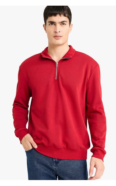 DeFacto Regular Fit Dik Yaka Yarım Fermuarlı Basic Düz Sweatshirt